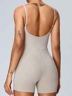 ZASUWA Female Backless U Collar Quick Dry Nude Sensation Short Jumpsuit