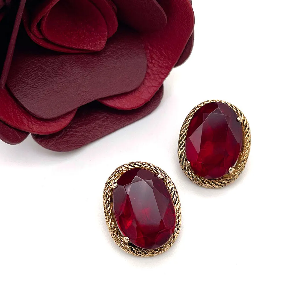 【カナダ輸入】ヴィンテージ レッド ビジュー イヤリング/Vintage Red Bijou Clip On Earrings