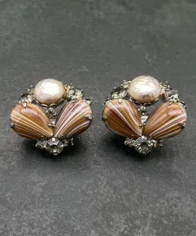 ヴィンテージ アートガラス パール ビジュー イヤリング/VINTAGE ART GLASS PEARL BIJOU Clip On Earrings